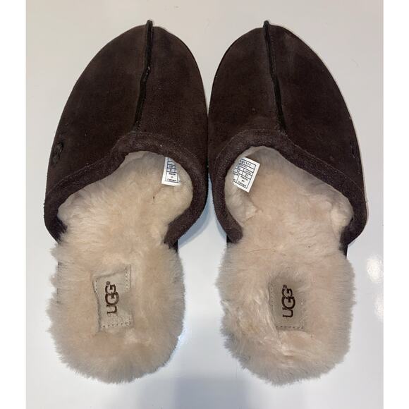 UGG Leisure Suede UGG Wool Lamb Fur Lined Slides Slippers Men's Size 9 Brown - Picture 1 of 7
